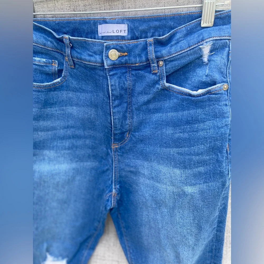 Destructed High Rise Kick Crop Jeans in Mid Wash Size 8